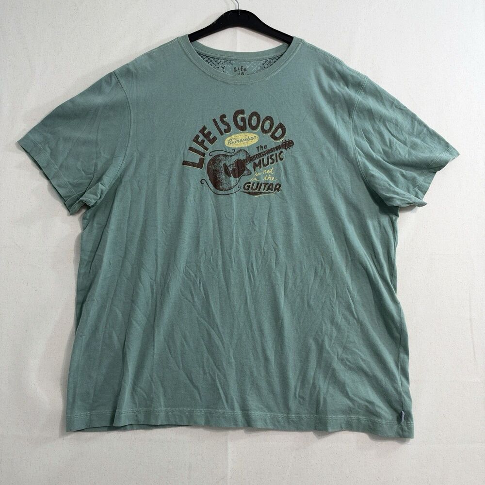 Life is Good Mens XL Music Is Not In The Guitar Tee Green Graphic T Shirt